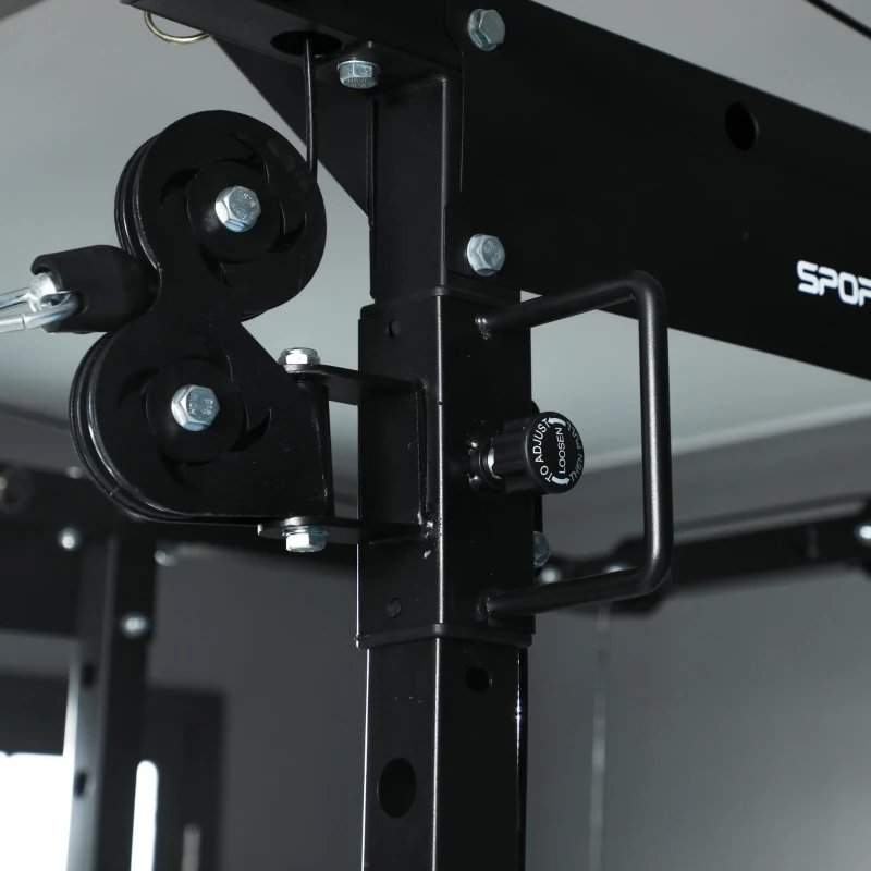 Soozier Multi-Functional Power Rack, Smith Machine Cable Crossover System with Pull Up Bar, Lat-Pull Down System, Landmine