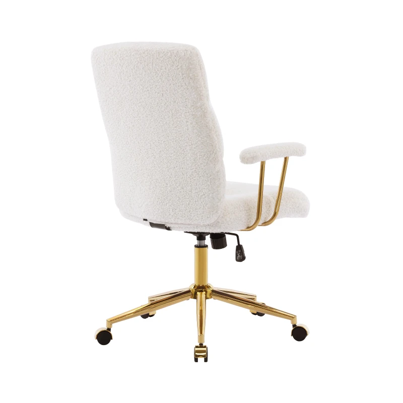 Chic Boucle Office Chair with Foam-Padded Back and Seat, Height-Adjustable Desk Chair for Studies Offices, 26" L x 26.5" W x 42.5" H, White