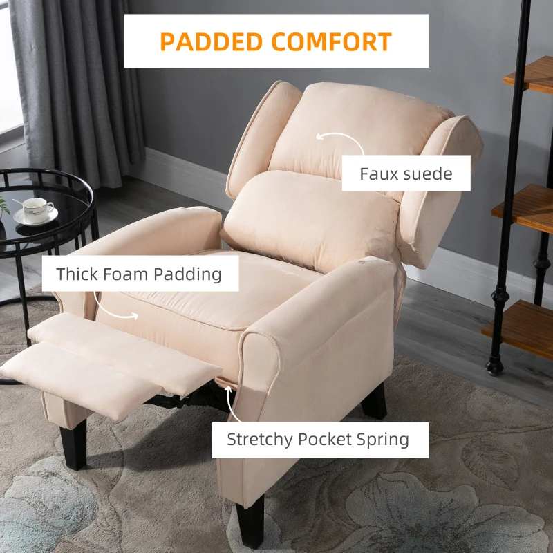 HOMCOM Vibration Massage Recliner Chair for Living Room with Heat,  Wingback Single Sofa, Modern Suede Fabric Push Back Reclining Chair with Footrest, Side Pocket, Beige