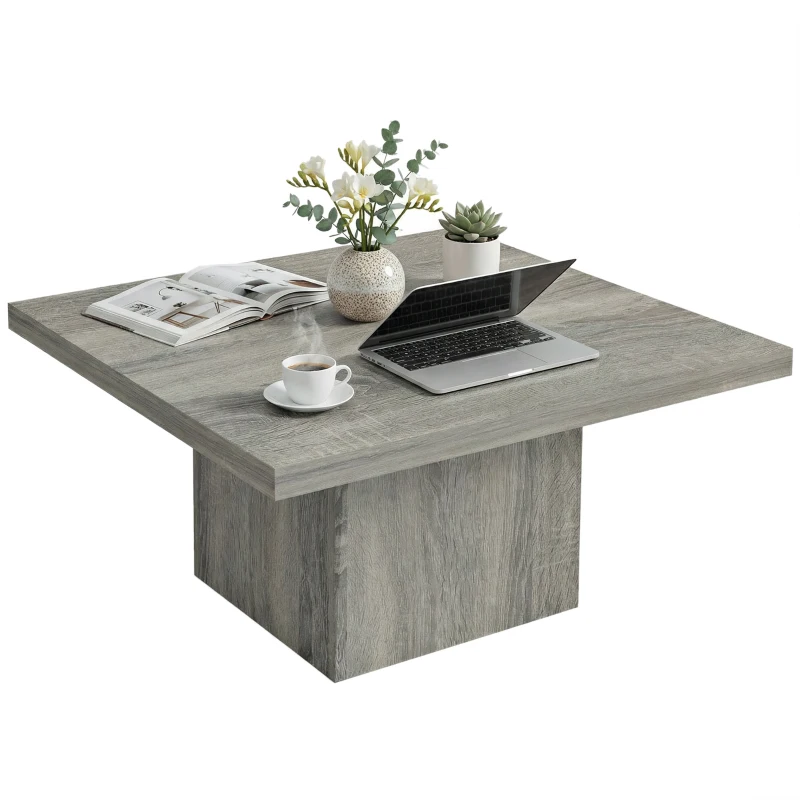 HOMCOM Square Coffee Table, Center Table with 1.6" Thick Tabletop, Gray Wood Grain
