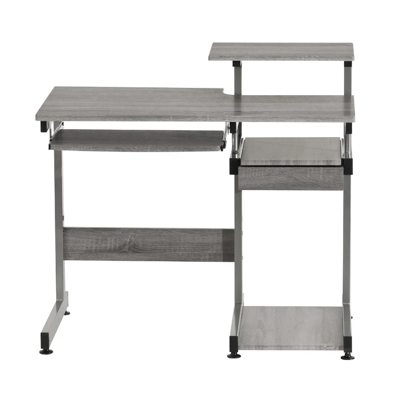 Practical Computer Desk with Slide-Out Keyboard Tray and Elevated Shelf, Ideal Workstation Table for Offices, Bedrooms, 38″ L x 22″ W x 35″ H, Gray