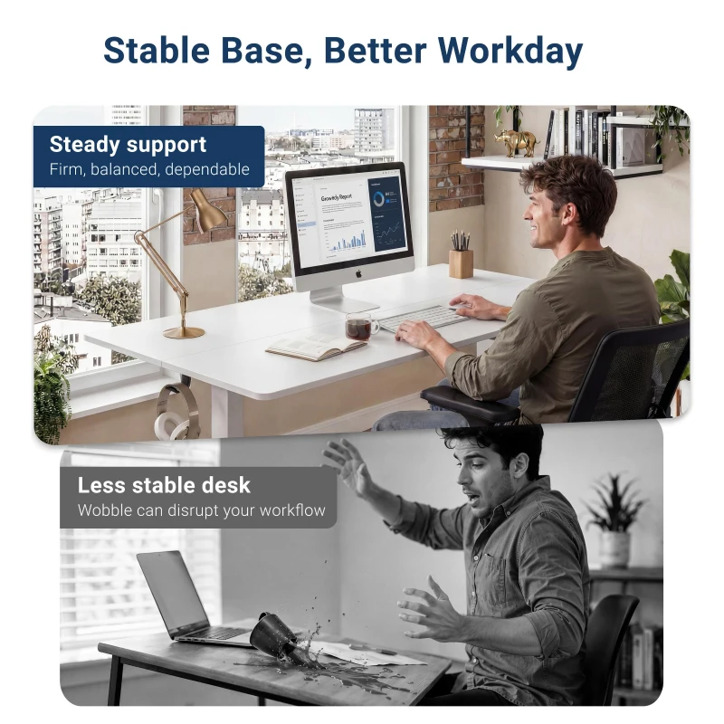 Sleek Electric Standing Desk with Memory Presets and Hooks, Height Adjustable Sit to Stand Computer Desk for Home Office, 47.5'' L x 23.5'' W x 28'' H, White