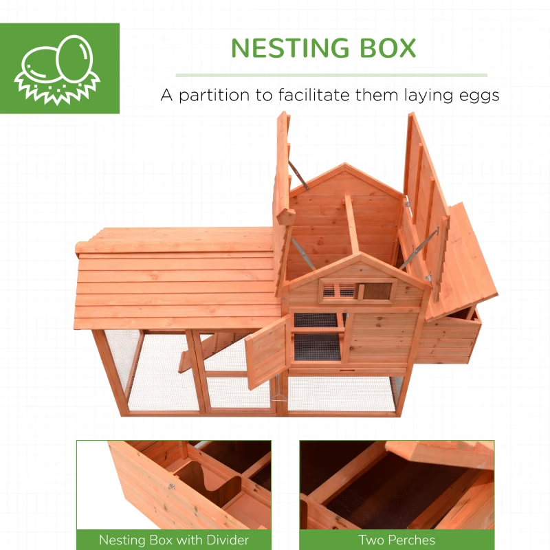 PawHut 82" Deluxe Chicken Coop Wooden Large Hen House with Run and Nesting Box for Hens Rabbits, Orange