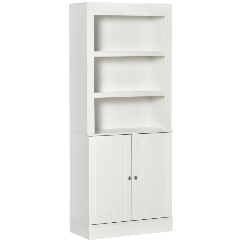 HOMCOM 72" Kitchen Buffet with Hutch, Freestanding Cupboard, Pantry with 6-Tier Shelving, 2 Doors Cabinet with Adjustable Shelves, White, Wood Grain