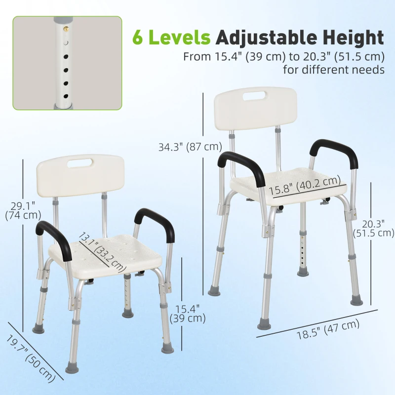 HOMCOM Adjustable Medical Shower Chair with Back, Bathtub Bench Bath Seat with Padded Arms, Non Slip Tub Safety for Disabled, Seniors, Elderly