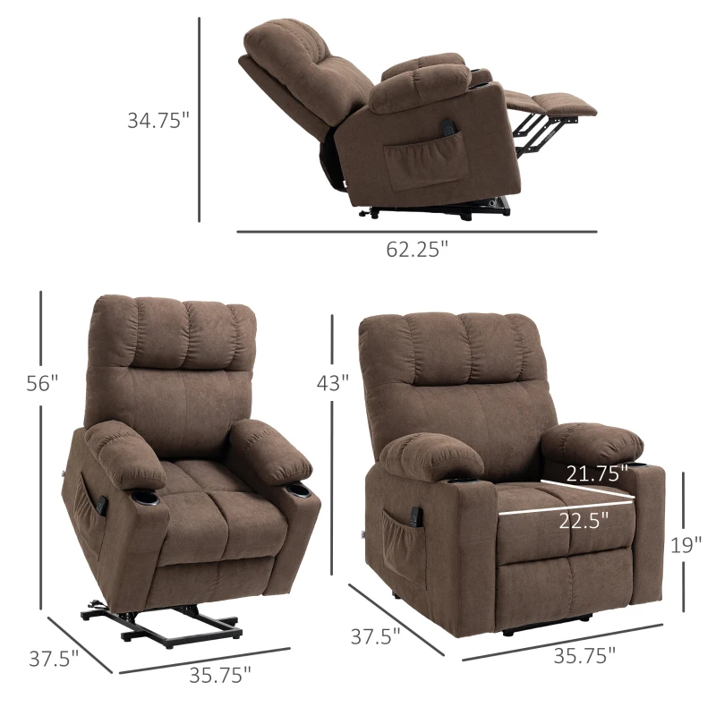 HOMCOM Lift Chair Recliners for Elderly with Footrest, Coffee