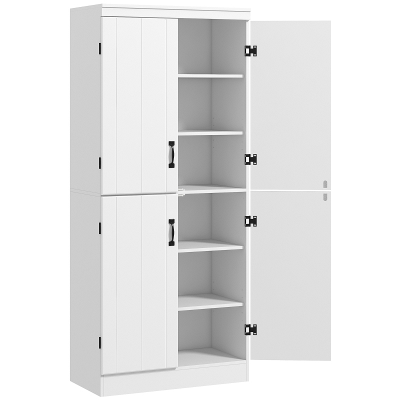 HOMCOM 70" Kitchen Pantry Cabinet, Freestanding Storage Cabinet with 4 Doors and 2 Adjustable Shelves for Dining Room, White