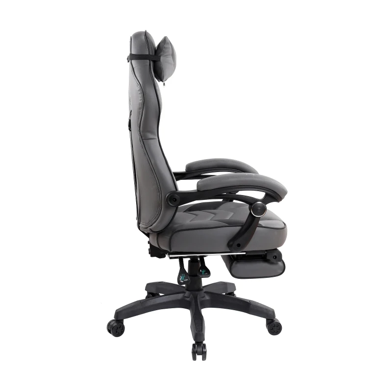 Comforting Executive Chair with Extending Footrest and Headrest Pillow, Ergonomic Office Chair for Gaming Rooms, 28″ L x 27″ W x 48.5″ H, Gray
