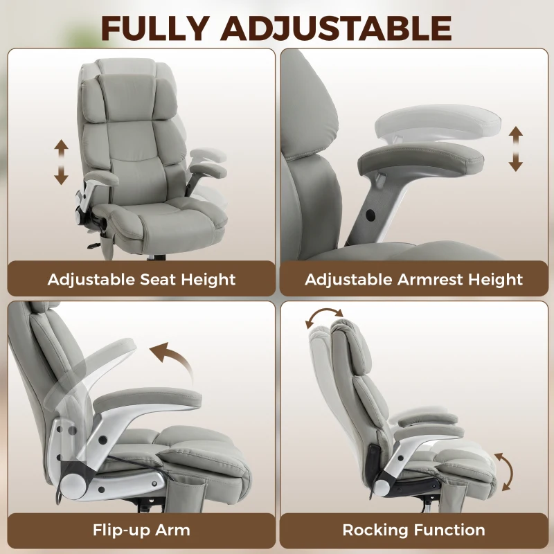 HOMCOM Ergonomic Office Chair with Inflatable Adjustable Lumbar Support, 400 Lbs Heavy Duty High Back Desk Chair, Light Gray