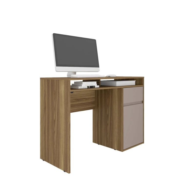 Warm Home Office Workstation with Storage Cabinet and Shelves, Modern Computer Desk with Cable Management, 43.5" L x 17.5" W x 29" H, Walnut