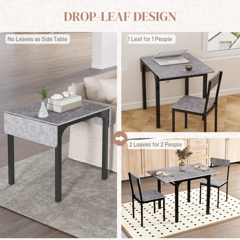 HOMCOM Foldable Dining Table Set for 2, Drop-Leaf Kitchen Table with 2 Chairs for Apartments, Studios, Natural Drop-leaf Dining Table Set Includes 2 Chairs