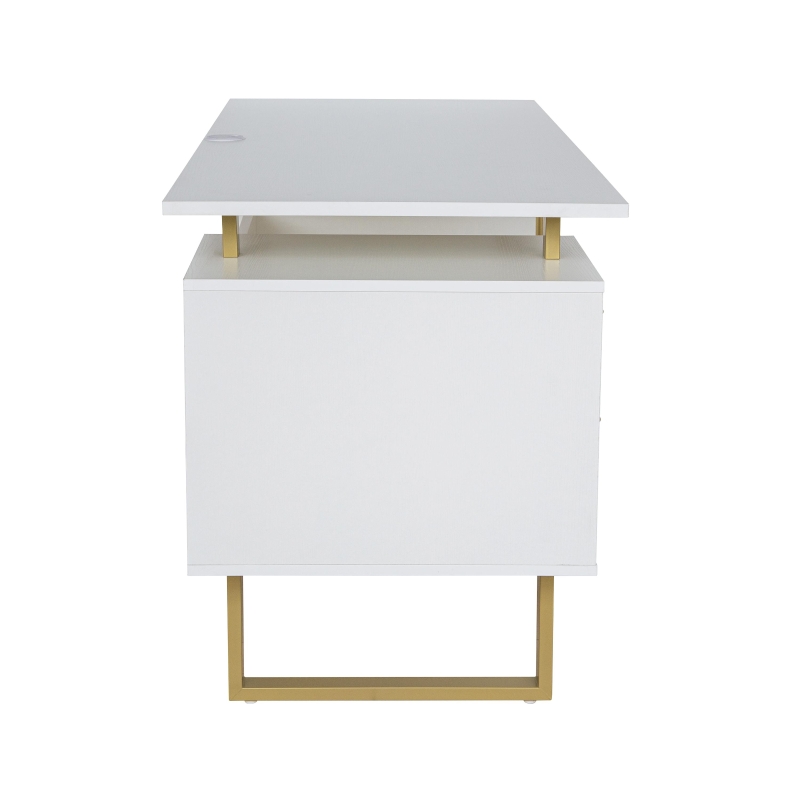 Modern White Desk with 2 Storage Drawers and Cabinet, Sleek Floating Desktop Computer Writing Table for Home Office, 51" L x 23.5" W x 30" H, White