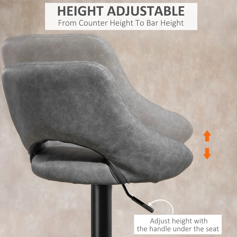 HOMCOM Bar Stools Set of 2 Swivel Bar Height Barstools Chairs with Adjustable Height, Round Heavy Metal Base, Footrest, Gray