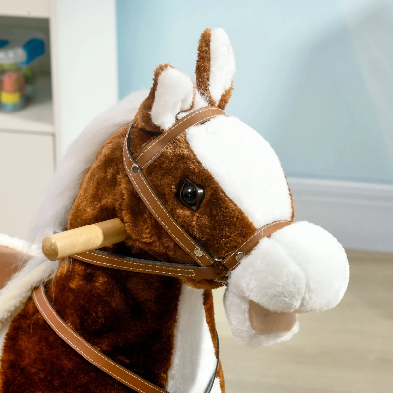 Qaba Rocking Horse with Sound, Ride on Horse with Saddle, Toddler Rocker, Gift for 3-8 Year Old, Brown