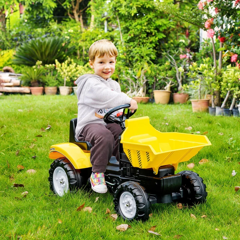 Aosom Kids No Power Ride-On Excavator with Manual Control Bucket, Yellow