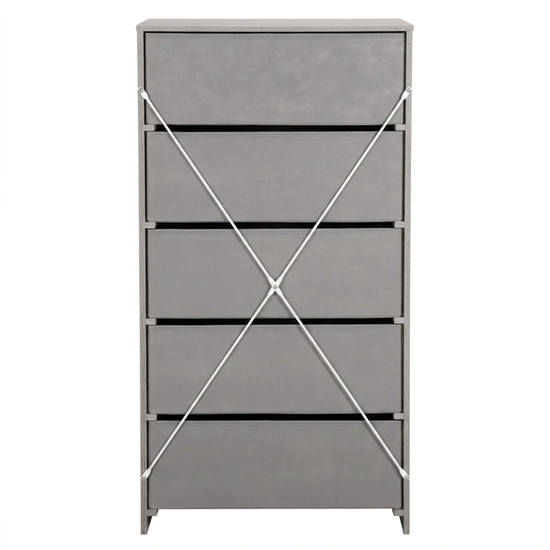 Spacious 5-Drawer Fabric Dresser with Wooden Top, Modern Storage Chest Organizer Tower for Closet, 22.5" L x 15.5" W x 43" H, Gray
