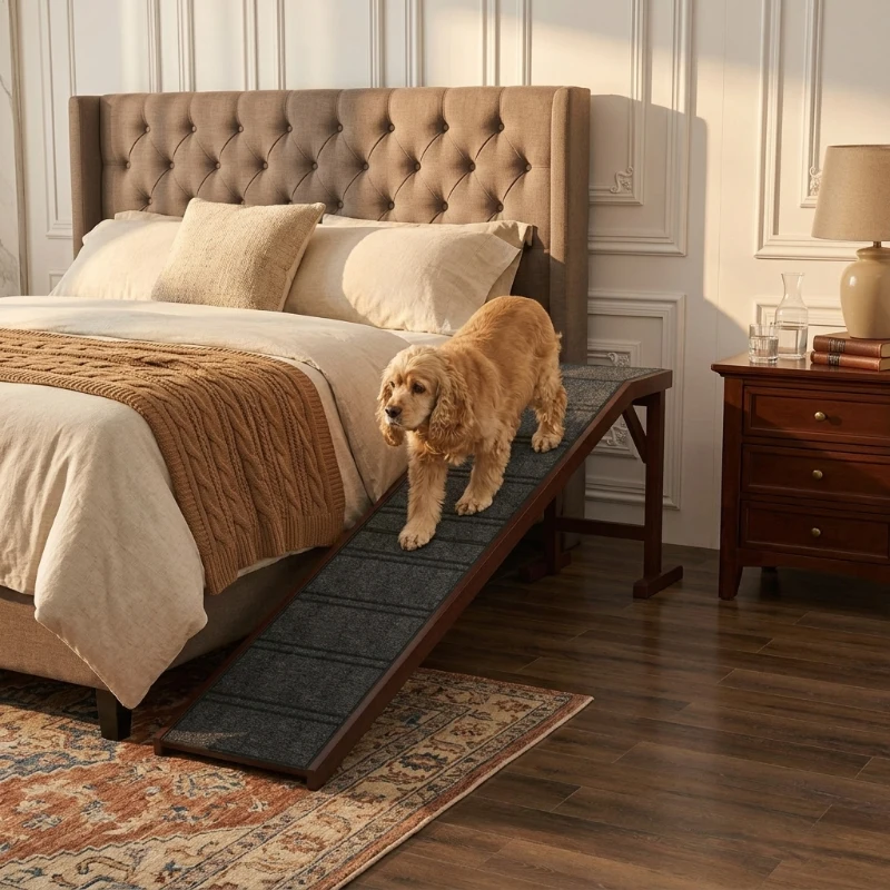 PawHut Dog Ramp for Bed, Pet Ramp for Dogs with Non-Slip Carpet and Top Platform, 74" x 16" x 25", Brown