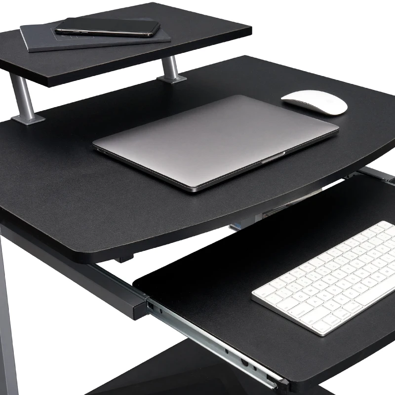 Compact Computer Cart with Adjustable Shelf and Slide-Out Keyboard, Space-Saving Desk for Dorms, 28.5" L x 20.5" W x 35.5" H, Black