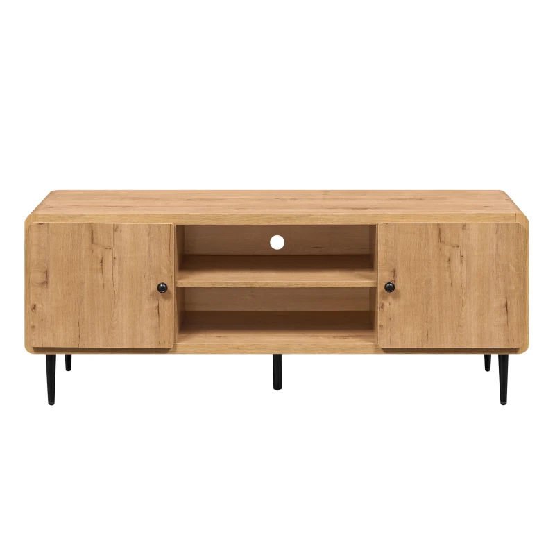 Stylish Mid-Century TV Stand with Cable Management Hole, Modern Media Entertainment Console Cabinet for Living Room, 55" L x 16" W x 21" H, Oak