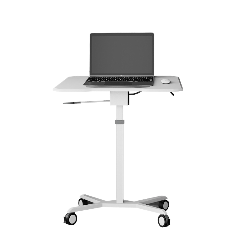 Adjustable Laptop Stand with Top Tilt Control Lever, Mobile Laptop Table for Bedrooms and Living Rooms, 27.5″ L x 18″ W x 30″ H, White