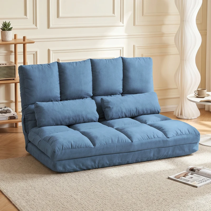 HOMCOM Convertible Recliner Sofa, Folding Floor Sofa Chair with Adjustable Backrest and Headrest, Blue
