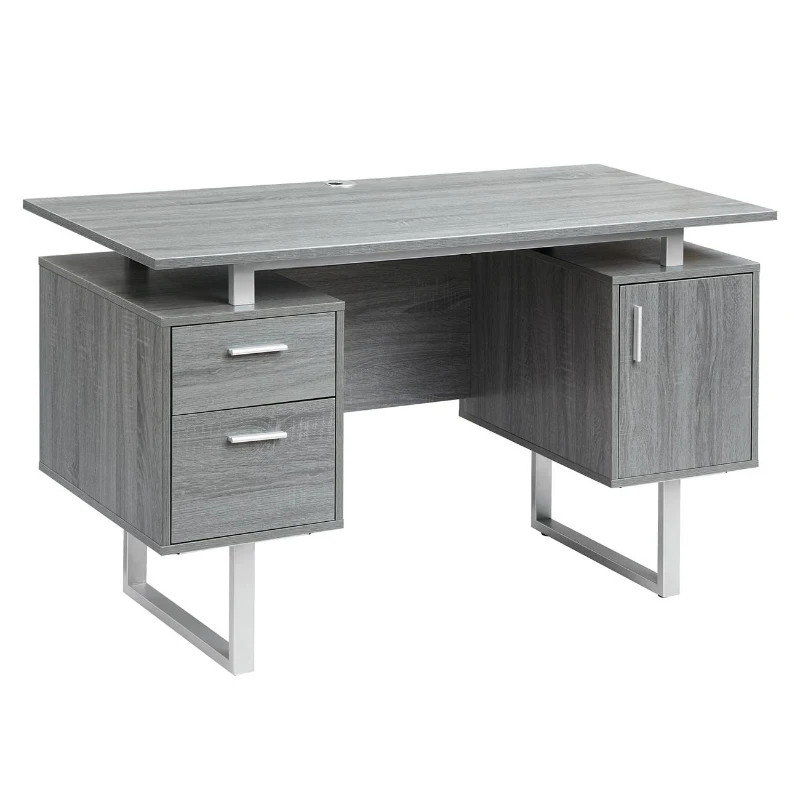 Modern White Desk with 2 Storage Drawers and Cabinet, Sleek Floating Desktop Computer Writing Table for Home Office, 51" L x 23.5" W x 30" H, Grey