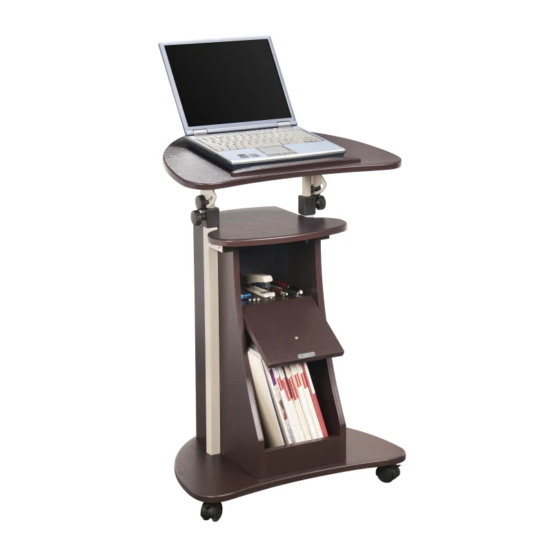 Ergonomic Sit-to-Stand Laptop Cart with Tilting Panel, Storage-Equipped Laptop Stand for Offices, 21.5″ L x 15.5″ W x 31.5″ H, Chocolate