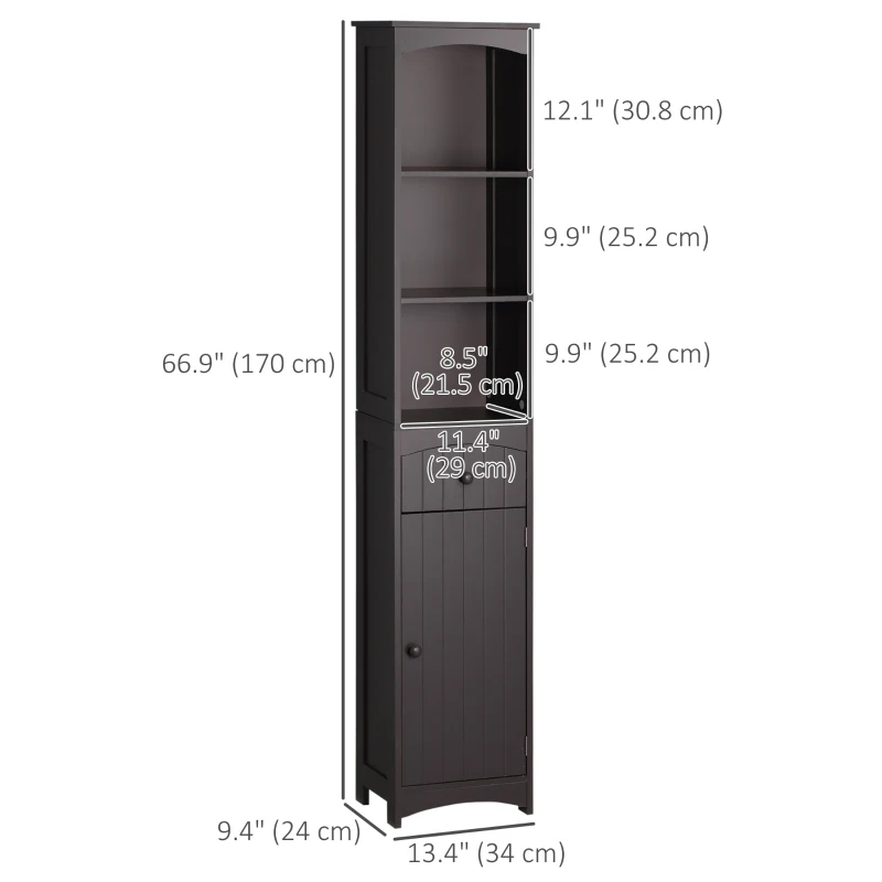 HOMCOM Tall Bathroom Cabinet Storage Organizer, Linen Tower with Shelves and Drawer