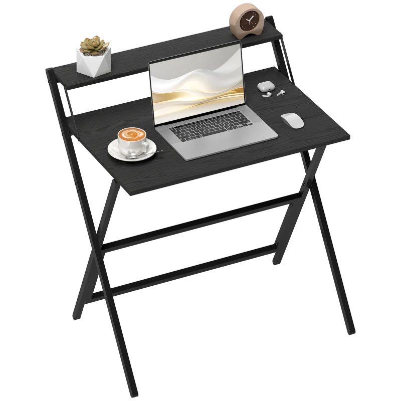 HOMCOM Folding Computer Desk, 32" Foldable Desk with Monitor Shelf for Small Space, Home Office, Study, Easy Assembly, Black