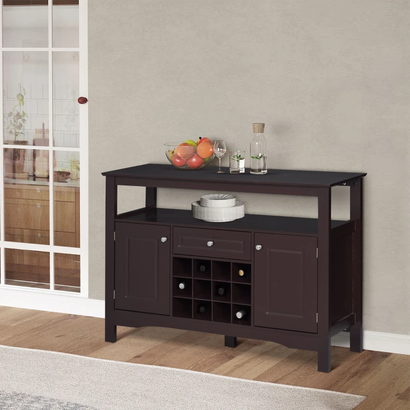 HOMCOM Coffee Bar Cabinet, Modern Sideboard Buffet Cabinet, Wine Cabinet with Drawer and 12-Bottle Wine Rack for Living Room, Espresso