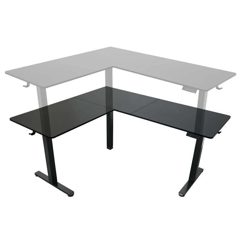 Sleek L-Shaped Standing Desk with 3 Memory Presets and Hooks, Height Adjustable Electric Computer Desk for Home Office, 63'' L x 55'' W x 28'' H, Black