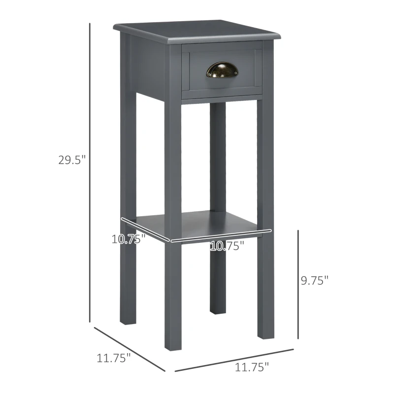 HOMCOM 2-Tier Nightstand, Side Table with Drawer and Shelf for Living Room or Bedroom, Set of 2, Gray
