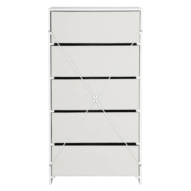 Spacious 5-Drawer Dresser with Water-Resistant Top, Ideal Storage Chest for Bedrooms, Playrooms, Entryways, 22.5" L x 15.5" W x 43" H, White