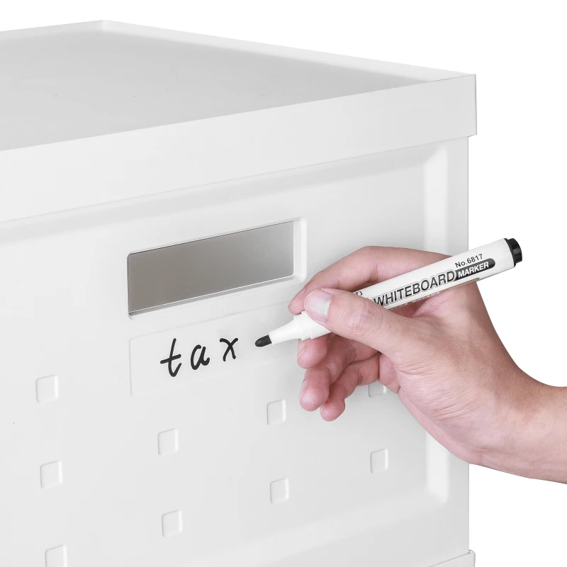 Stackable Storage Boxes with Secure Lids and Built-In Handles, Foldable Containers for Home or Office Organization, 13" L x 16" W x 10.5" H, White