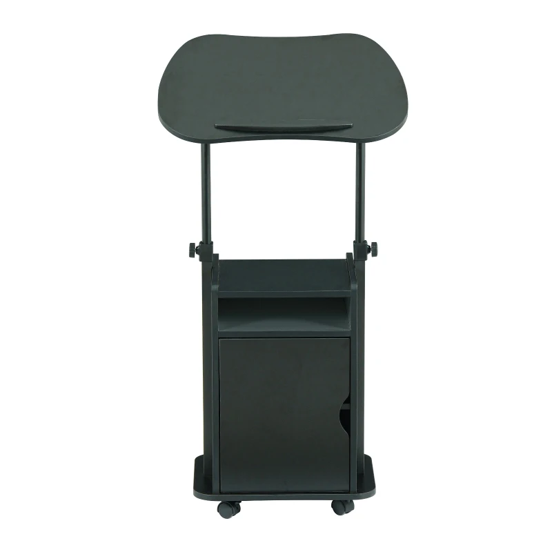 Practical Laptop Cart with Adjustable Tilting Panel, Mobile Workstation for Home Offices, Classrooms, or Bedside, 23.5″ L x 15.5″ W x 31.5″ H, Black