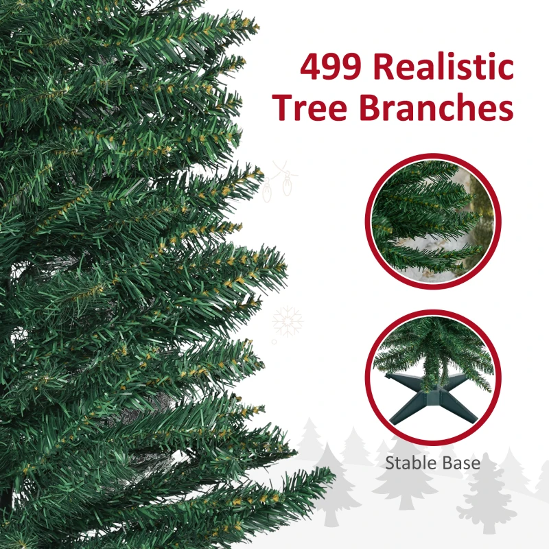 HOMCOM 7ft Unlit Pencil Artificial Christmas Tree with Realistic Branches and 499 Tips, Plastic Base, Green