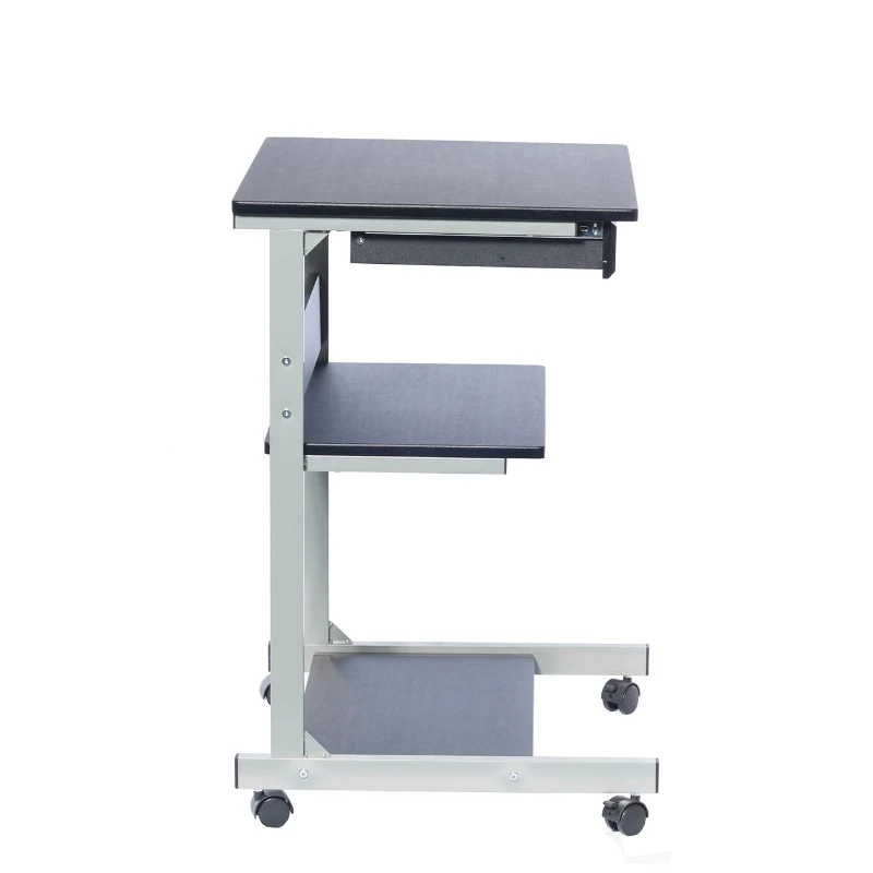 Heavy-Duty Laptop Cart with Single Drawer and Open Shelf, Compact Rolling Laptop Desk for Dorms or Homes, 21.5" L x 20.5" W x 30" H, Black