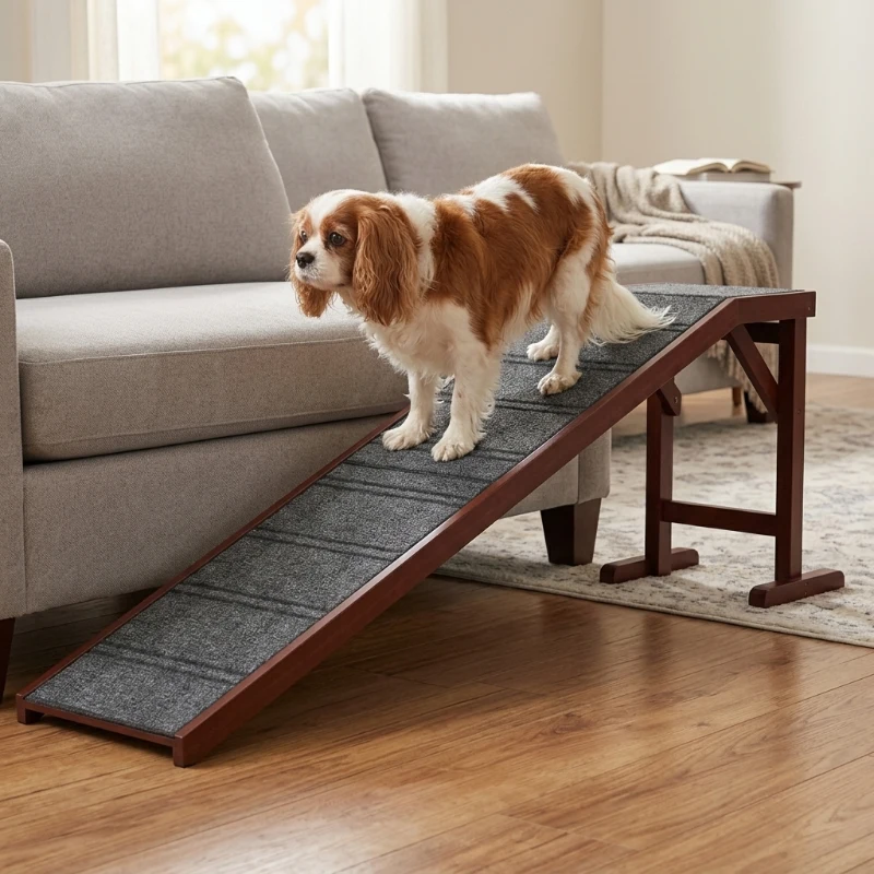 PawHut Dog Ramp for Bed, Pet Ramp for Dogs with Non-Slip Carpet and Top Platform, 74" x 16" x 25", Brown