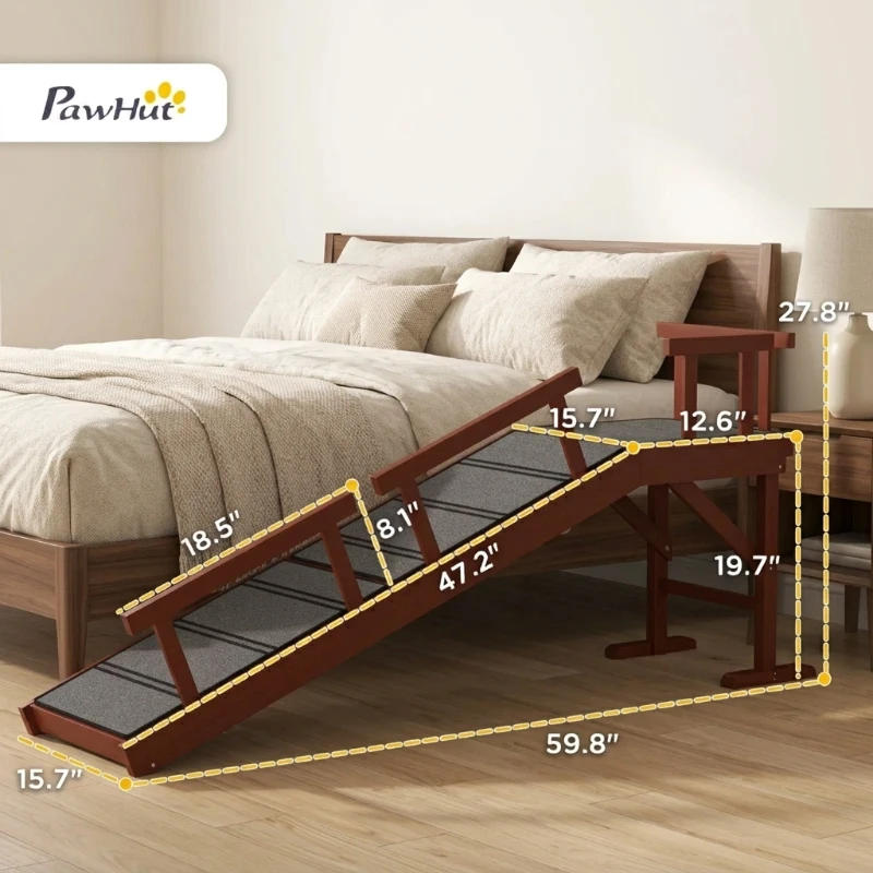 PawHut Wooden Dog Ramp with Removable Guardrails, Non-Slip Surface, 60" Long, Brown