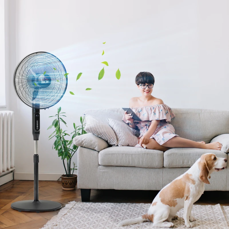 HOMCOM Standing Floor Fan with Remote Control, Stand Up Cooling Fan, Tall Pedestal Electric Fan for Bedroom, Black