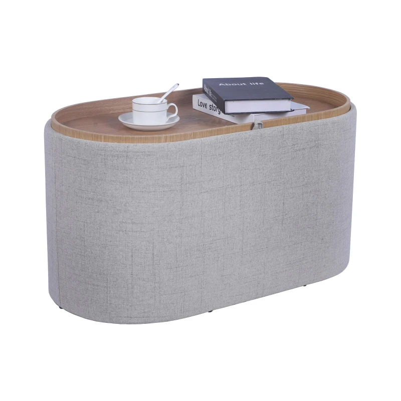 Multi-Functional Storage Ottoman with Reversible Tray Top, Versatile Seat for Living Rooms, 30" L x 15.5" W x 16.5" H, Natural