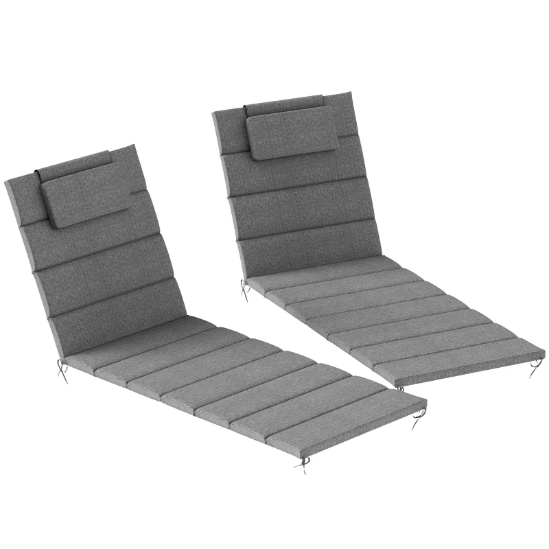 Outsunny Foldable Chaise Lounge Cushion Set of 2, Outdoor Lounge Chair Cushion Set, UPF50+ 230gsm Olefin, 80" x 26" Charcoal Gray