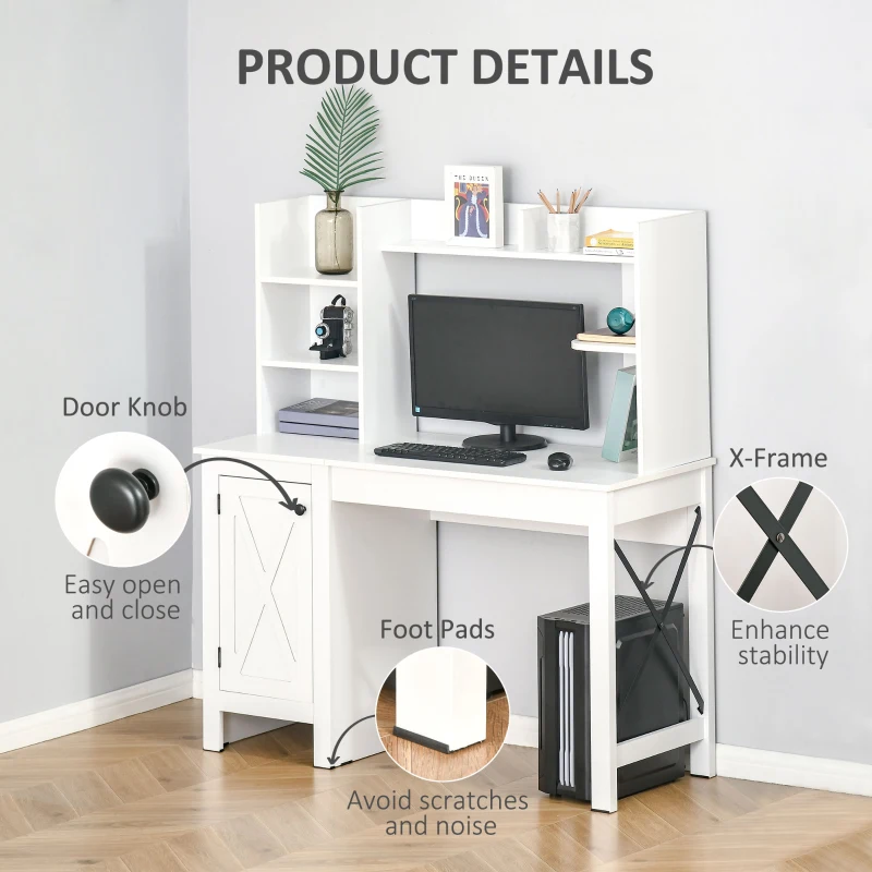 HOMCOM Computer Desk W/ Hutch, Home Office Desk W/ Storage Cabinet, White
