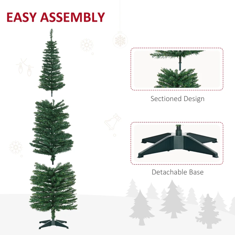 HOMCOM 7ft Unlit Pencil Artificial Christmas Tree with Realistic Branches and 499 Tips, Plastic Base, Green