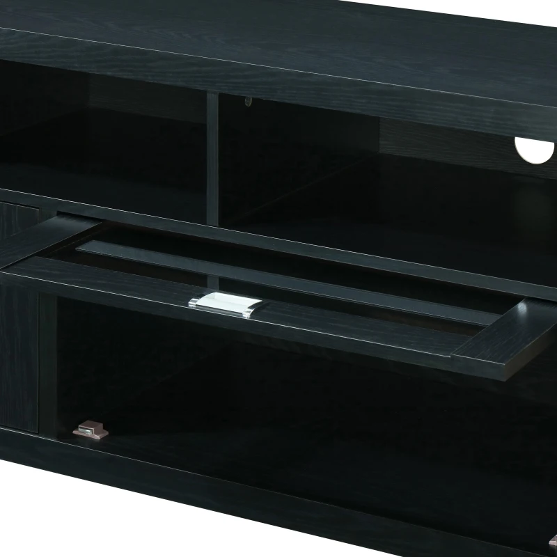 Sleek Durbin TV Stand with Glass Panel Cabinets and Cable Management, Modern Media Sideboard Cabinet for Living Room, 57" L x 15" W x 23" H, Black
