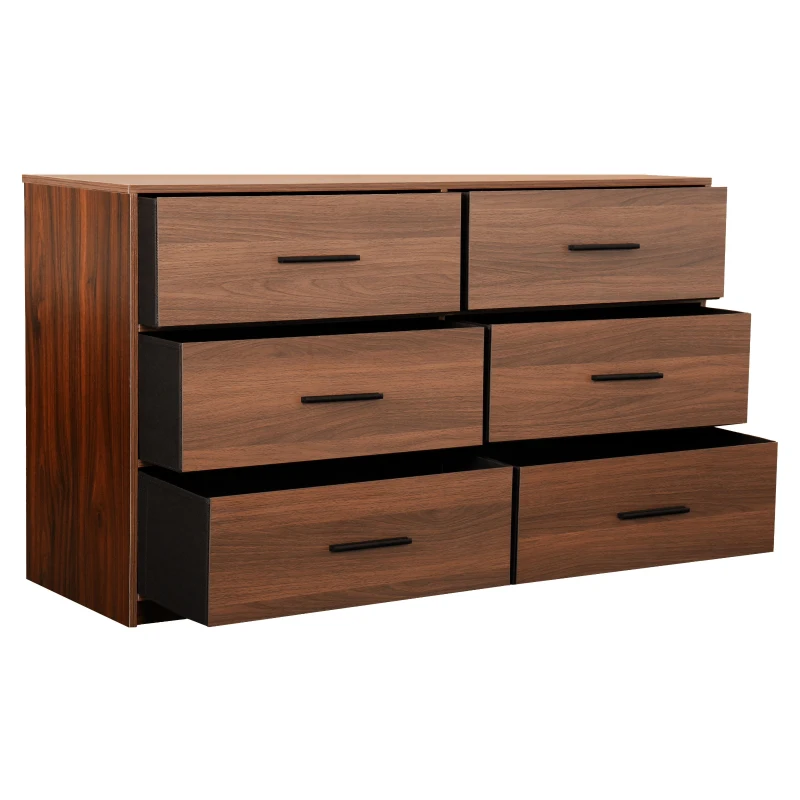 Versatile 6-Drawer Dresser with Water-Resistant Top, Ideal Storage Chest for Bedrooms, Playrooms, Entryways, 44.5" L x 16" W x 26.5" H, Walnut
