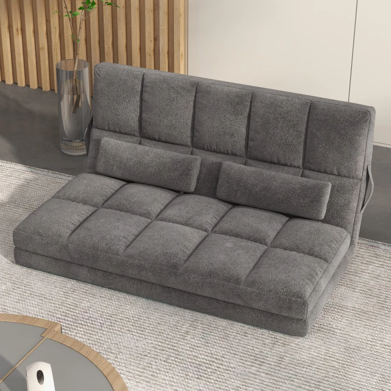HOMCOM Recliner Sofa, Convertible Floor Sofa Chair with 2 Pillows, Adjustable Backrest and Headrest, Dark Gray