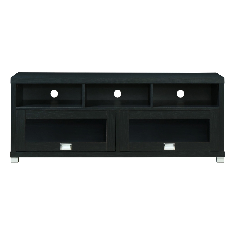 Sleek Durbin TV Stand with Glass Panel Cabinets and Cable Management, Modern Media Sideboard Cabinet for Living Room, 57" L x 15" W x 23" H, Black