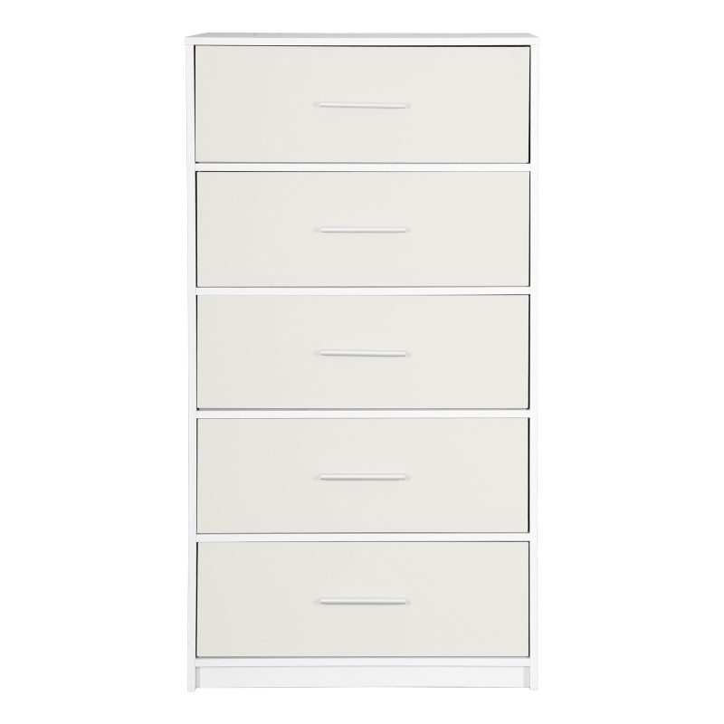 Spacious 5-Drawer Dresser with Water-Resistant Top, Ideal Storage Chest for Bedrooms, Playrooms, Entryways, 22.5" L x 15.5" W x 43" H, White