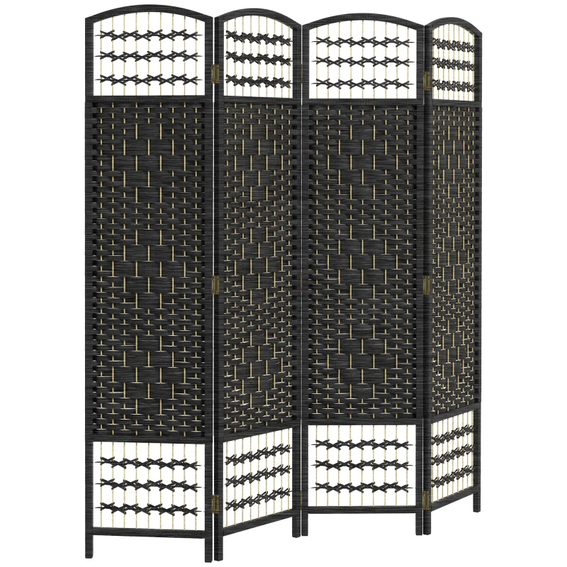 HOMCOM 4 Panel Folding Room Divider, Portable Privacy Screen, Wave Fiber Room Partition for Home Office, Black